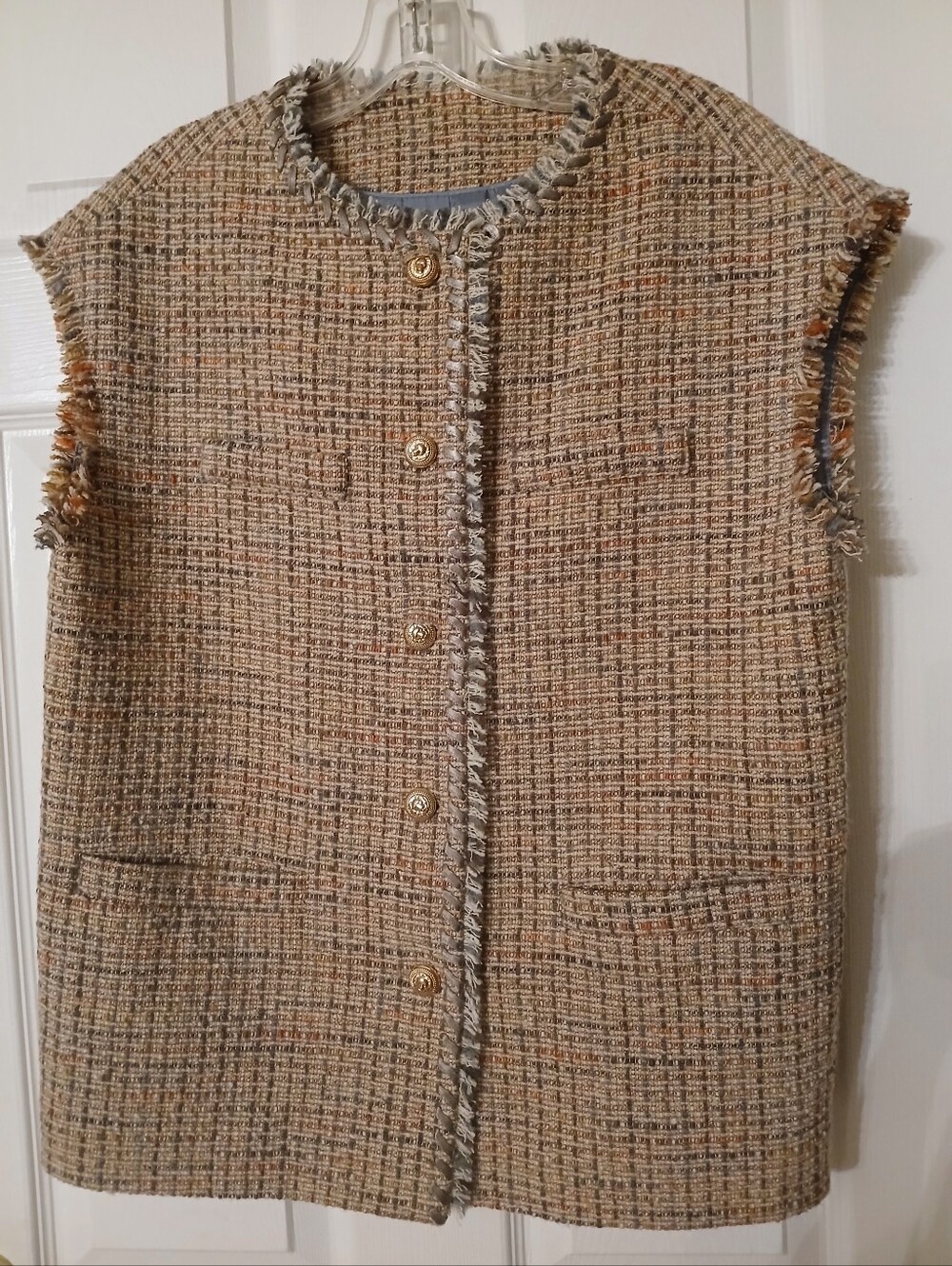 Tweed Sleeveless Jacket Vest Size Large